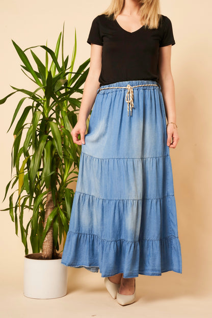 Tencell Pannel Skirt with Belt