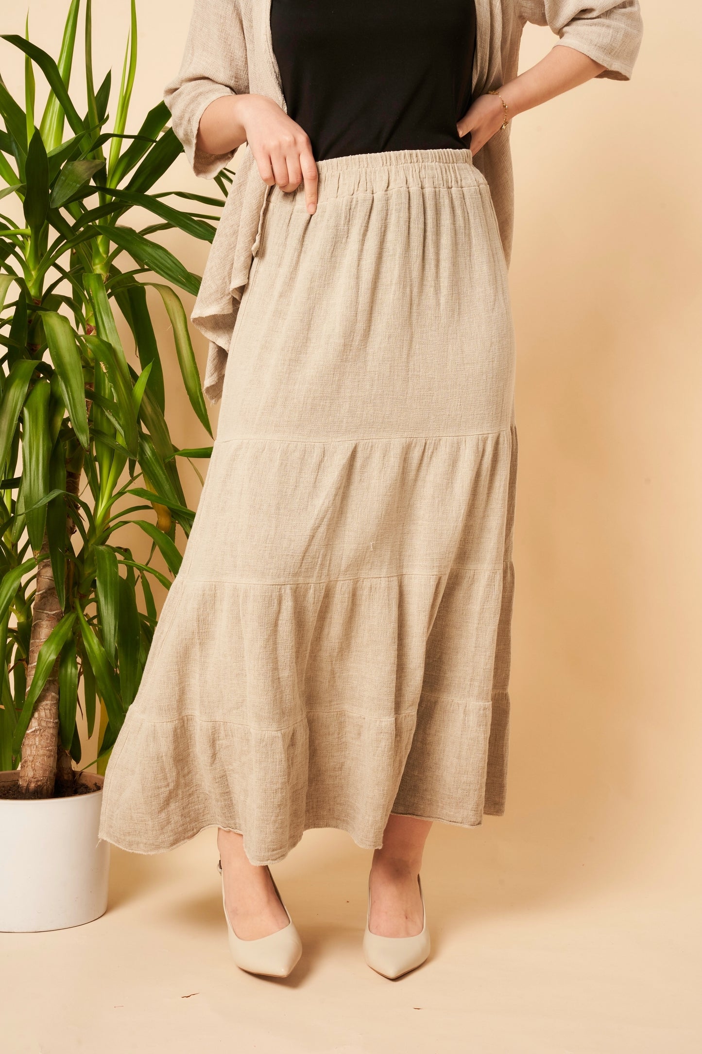 Washed Linen Panel Skirt