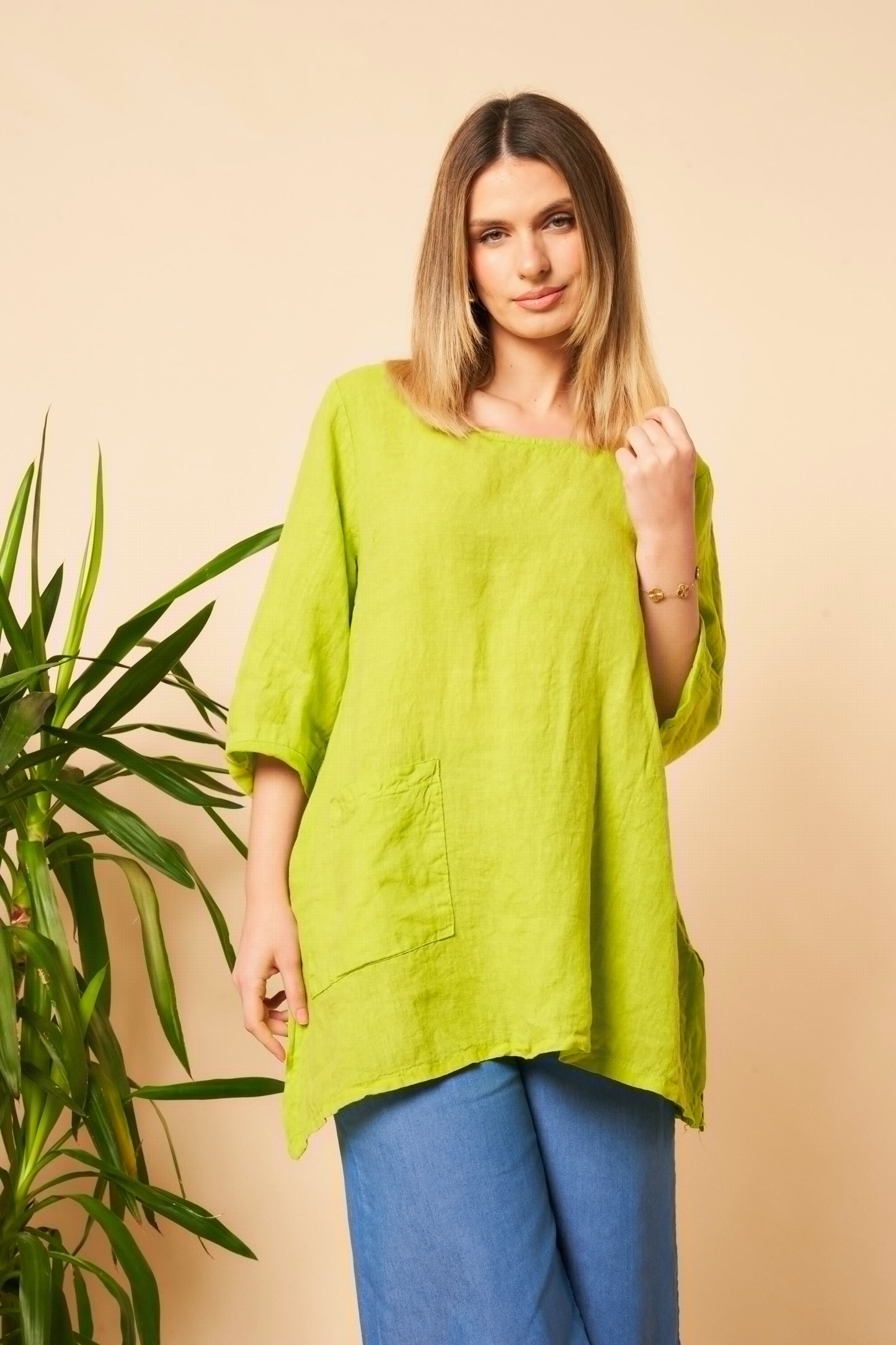 Half Sleeve One Pocket Linen Tunic