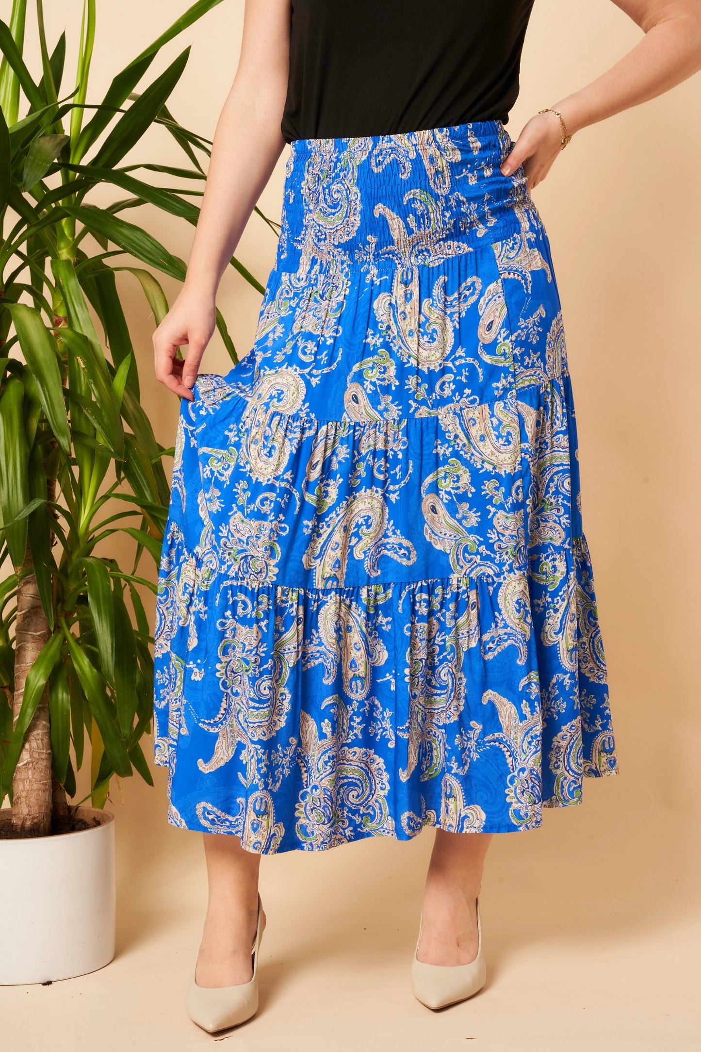 Paisley Print Tiered Skirt