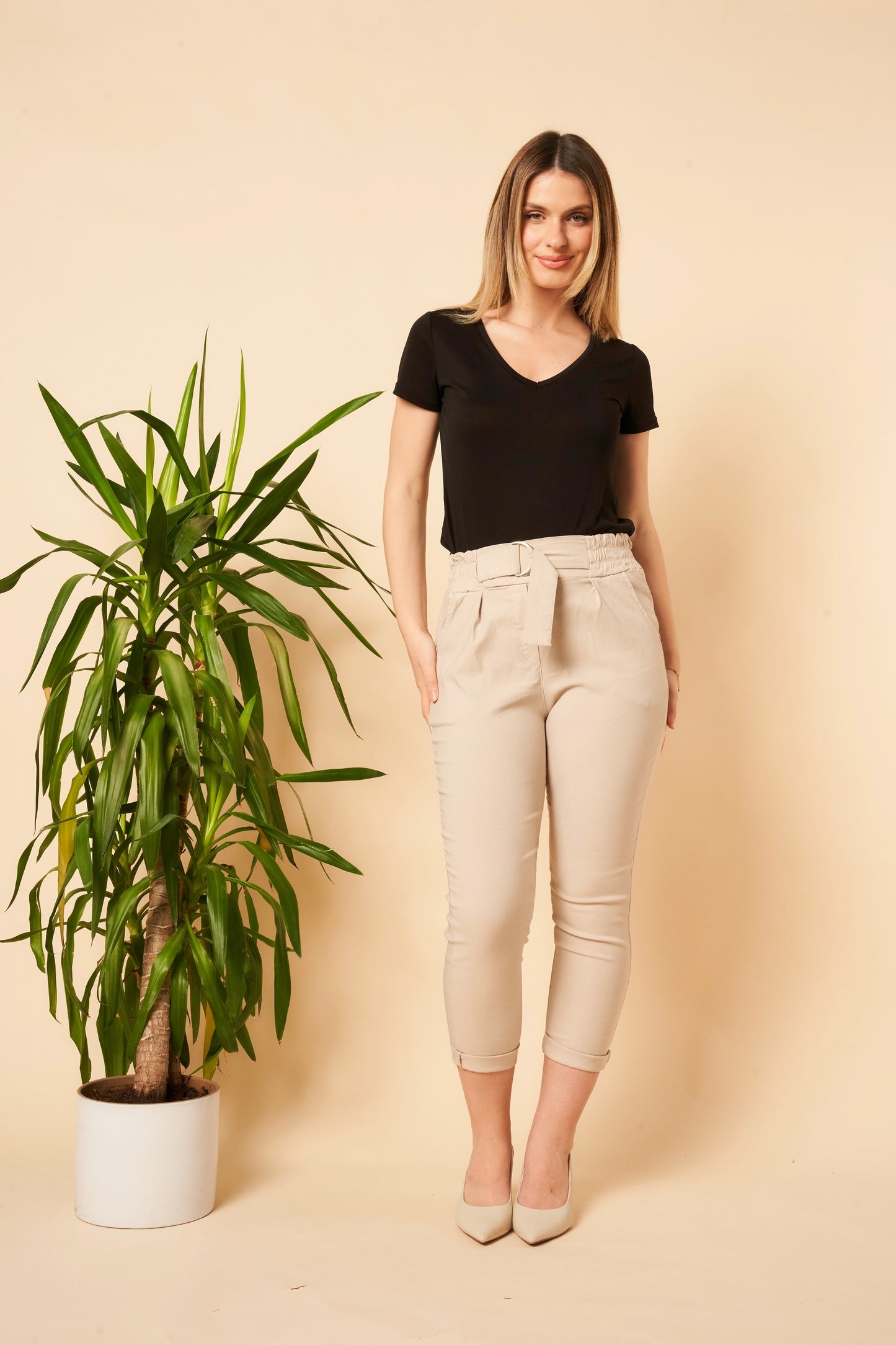 Plain Buckle Stretch Magic Trousers