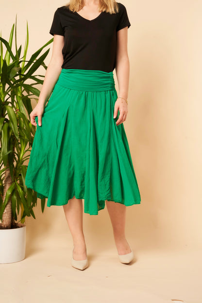 Pleated Cotton Midi Skirt