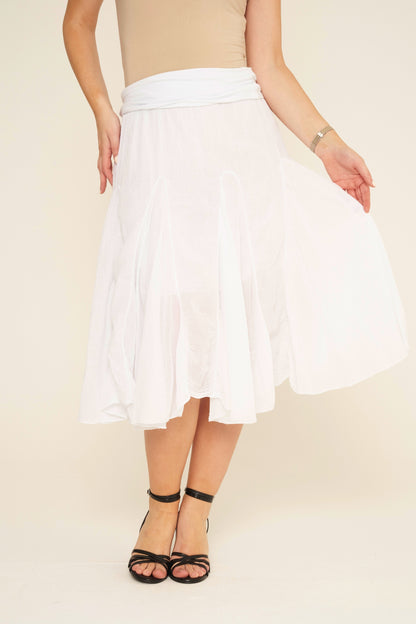 Pleated Cotton Midi Skirt