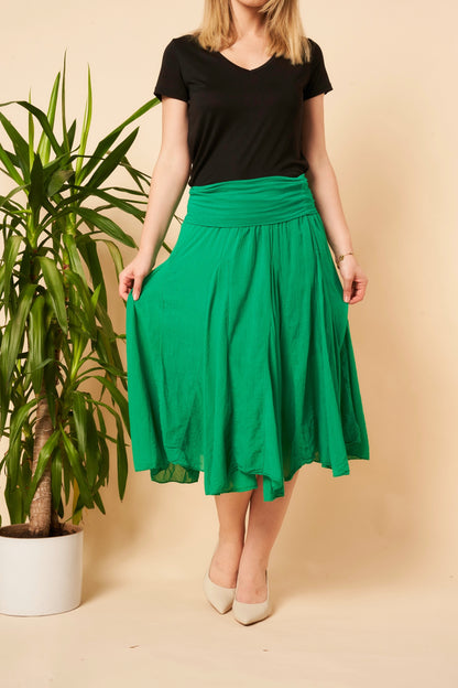 Pleated Cotton Midi Skirt