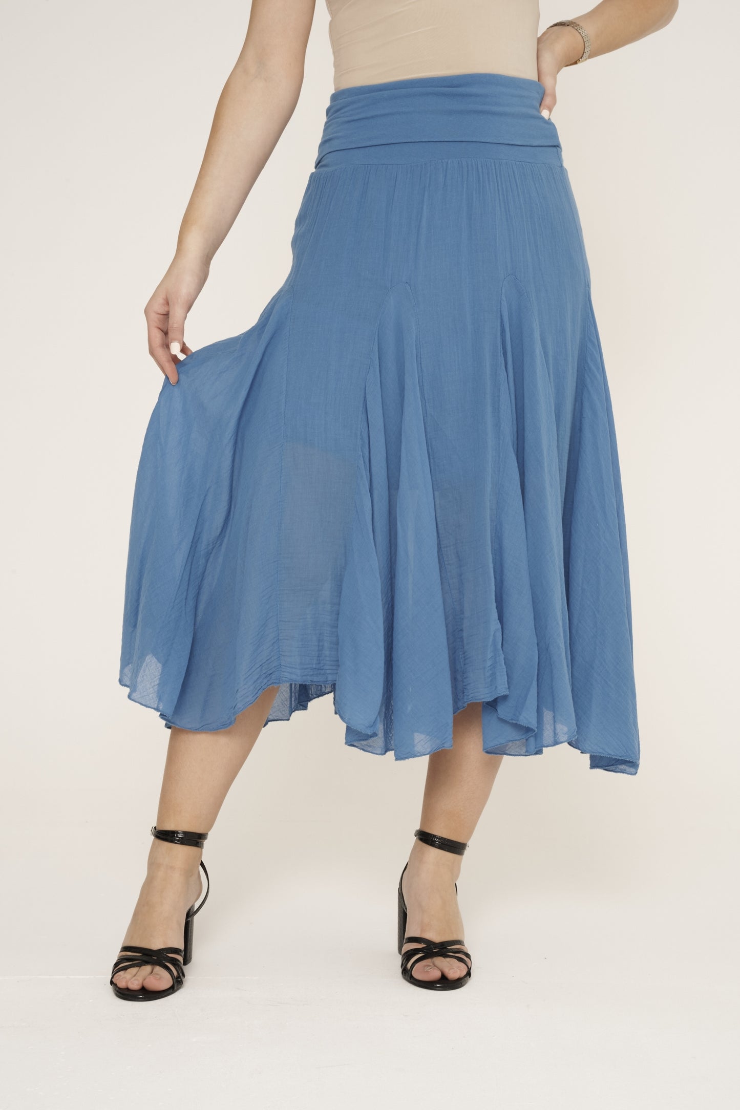 Pleated Cotton Midi Skirt