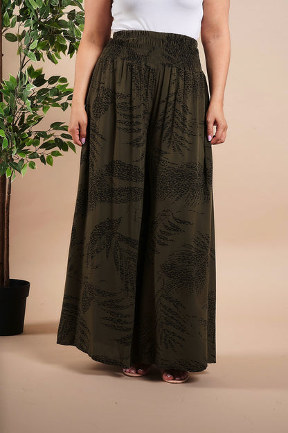 Leaf Print Wide Leg Trouser