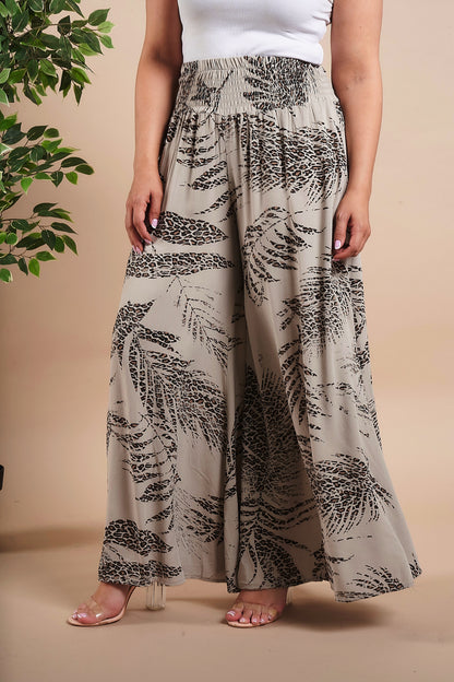 Leaf Print Wide Leg Trouser