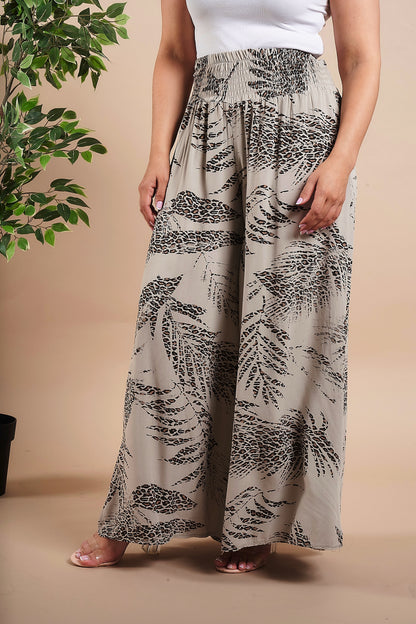 Leaf Print Wide Leg Trouser