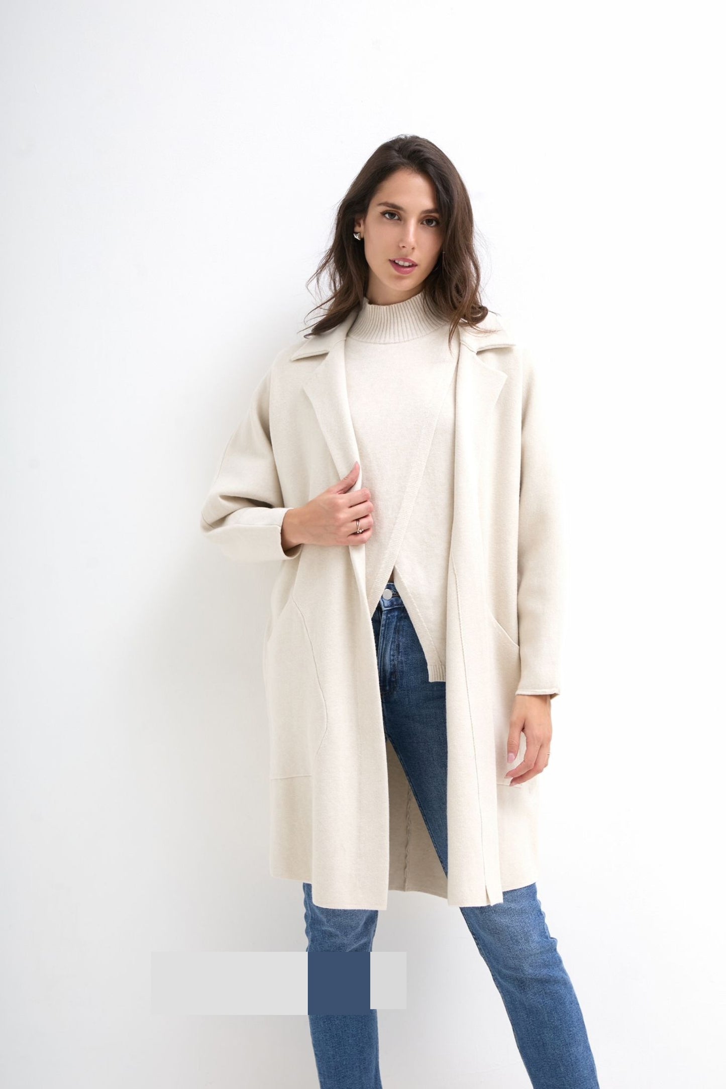 Two Pockets Long Open Front Jacket