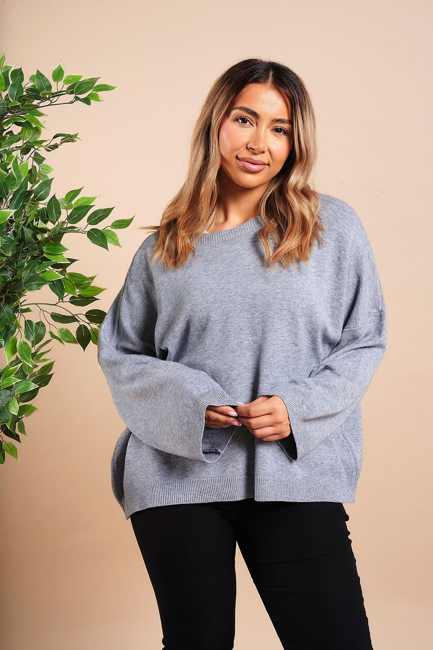 Ribbed Round Neck Relaxed Fit Jumper