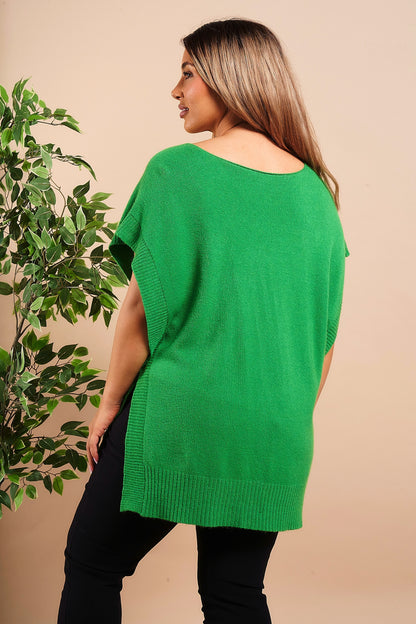 Side Button V-Neck Ribbed Edge Cape