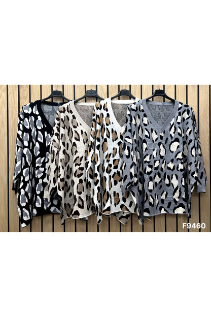 Leopard Print V-Neck Soft Knitted Jumper