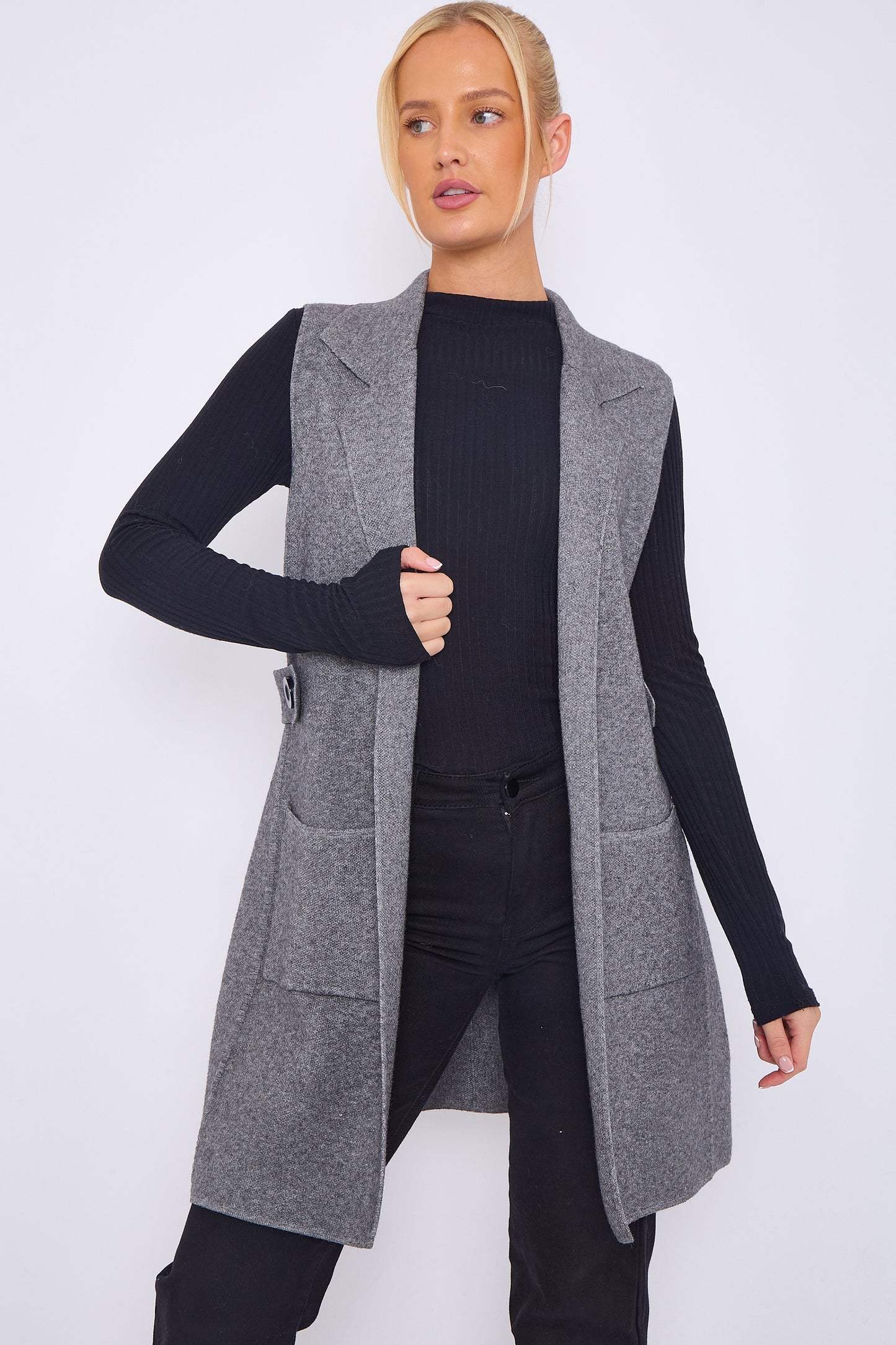 Two Pocket Side Button Knitted Gilet