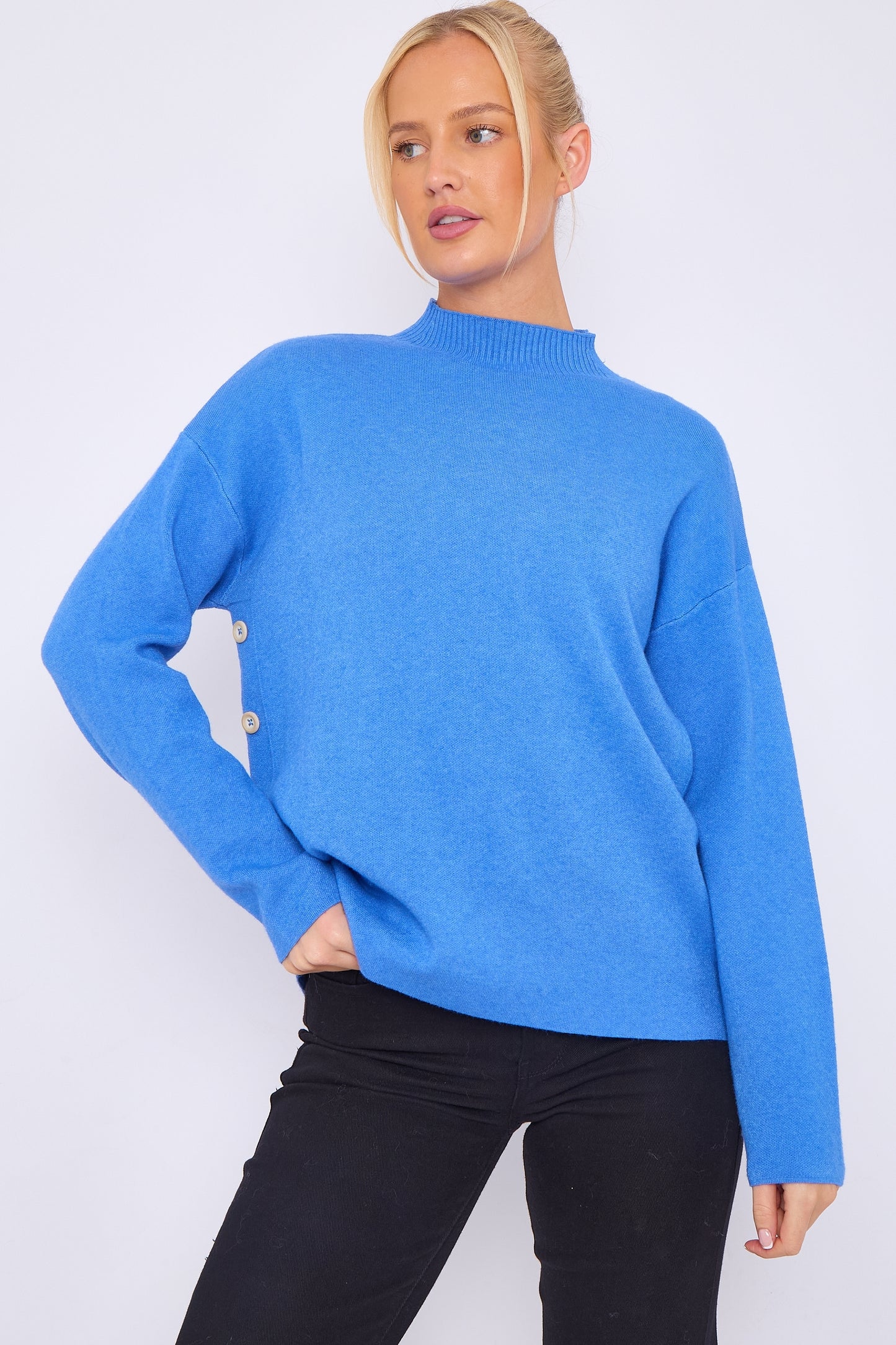 Funnel Neck Side Buttons Jumper