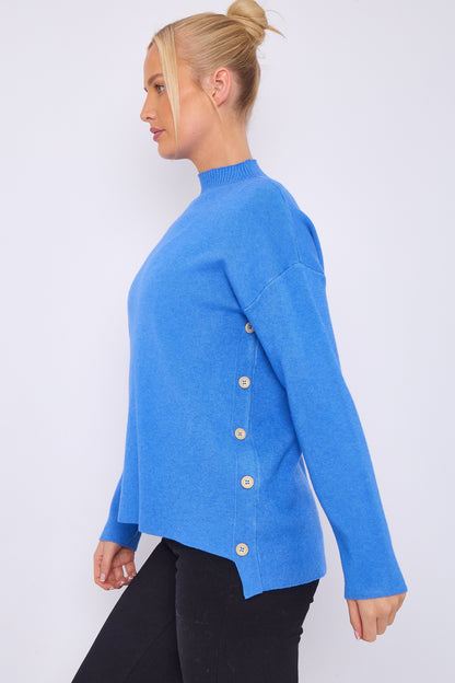 Funnel Neck Side Buttons Jumper