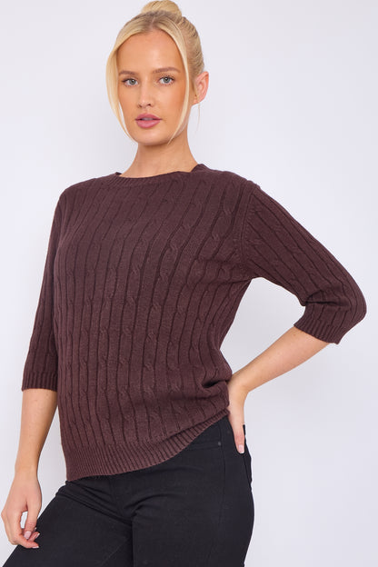 Short Sleeved Cable Knit Jumper