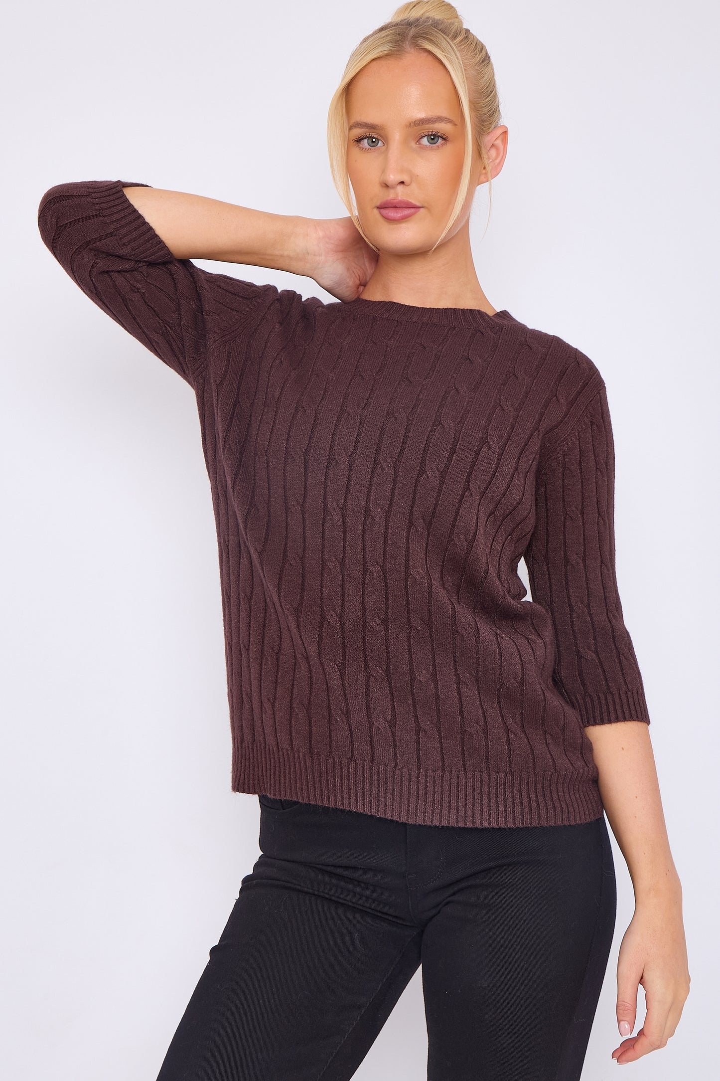 Short Sleeved Cable Knit Jumper