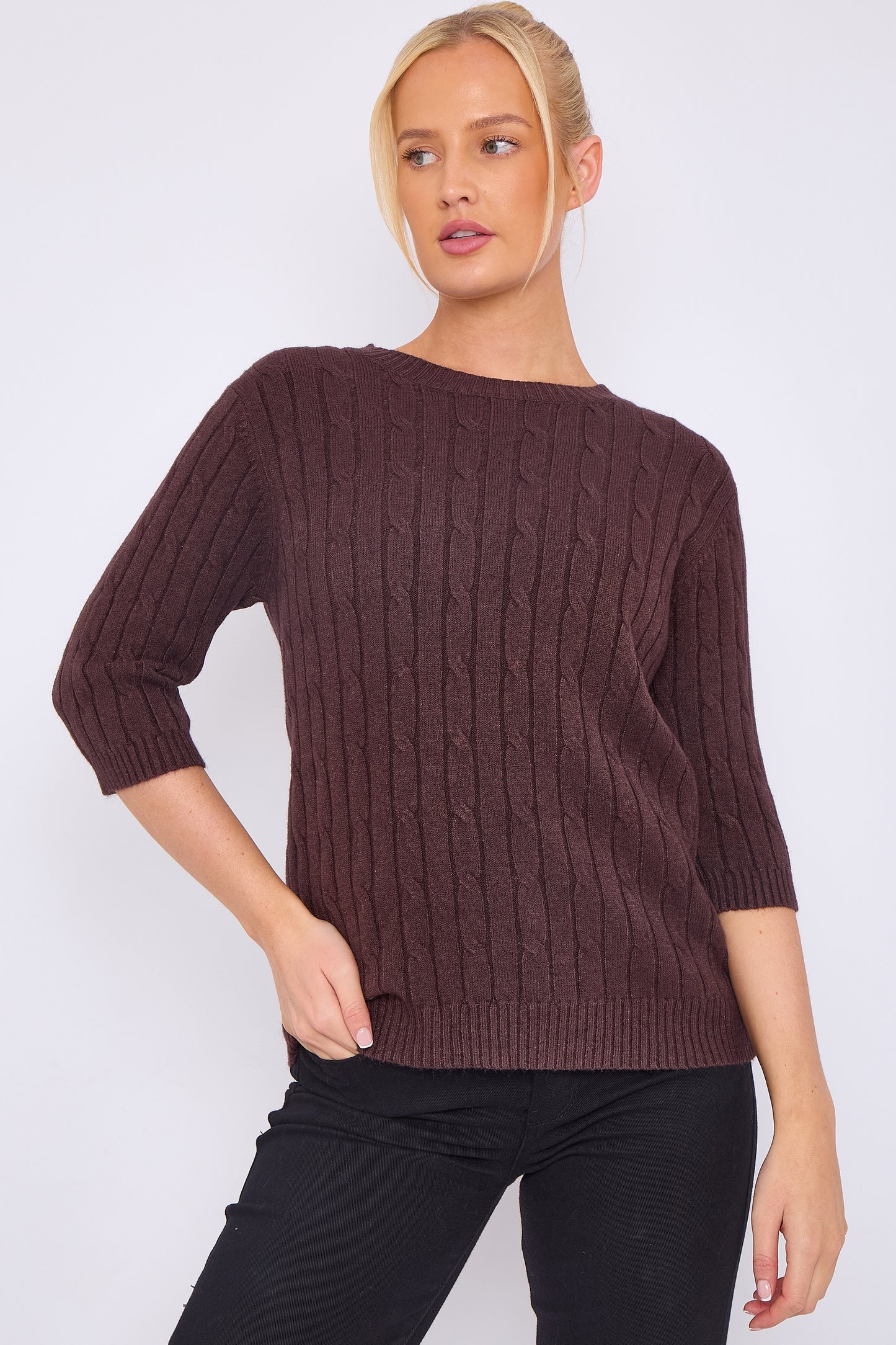 Short Sleeved Cable Knit Jumper