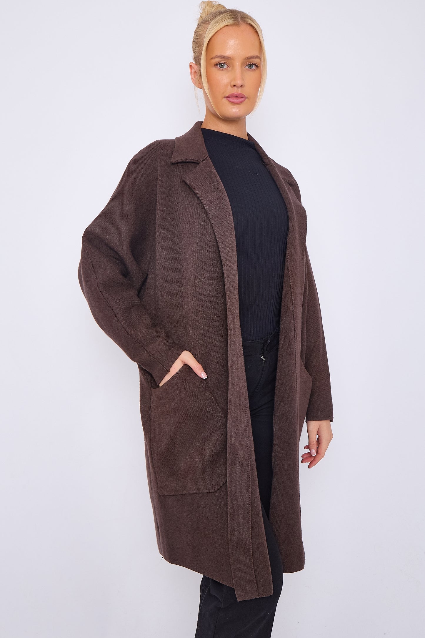 Two Pockets Long Open Front Jacket