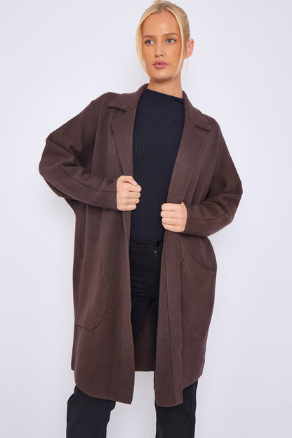 Two Pockets Long Open Front Jacket