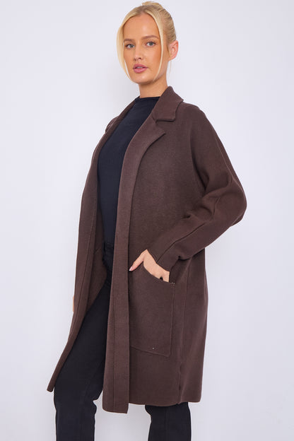 Two Pockets Long Open Front Jacket