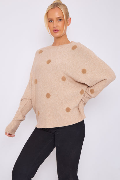 Spotty Scoop Neck Soft Knit Jumper