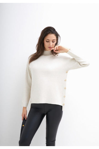 Funnel Neck Side Buttons Jumper