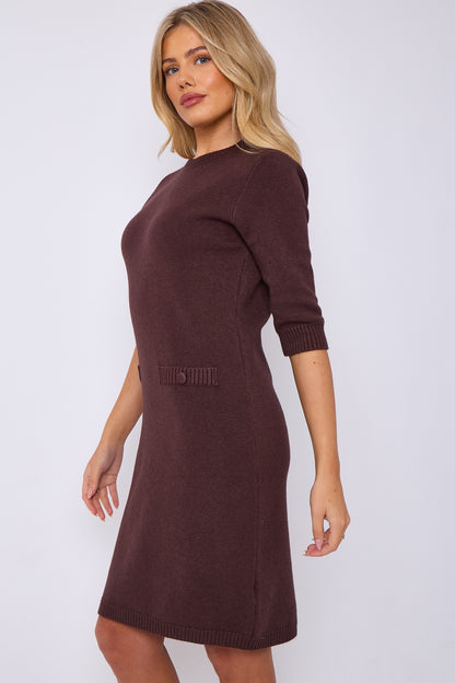 CREW NECK POCKET DETAIL KNITTED DRESS