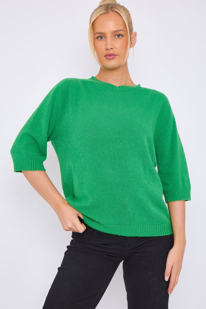 Crew Ribbed Neck Half Sleeved Jumper