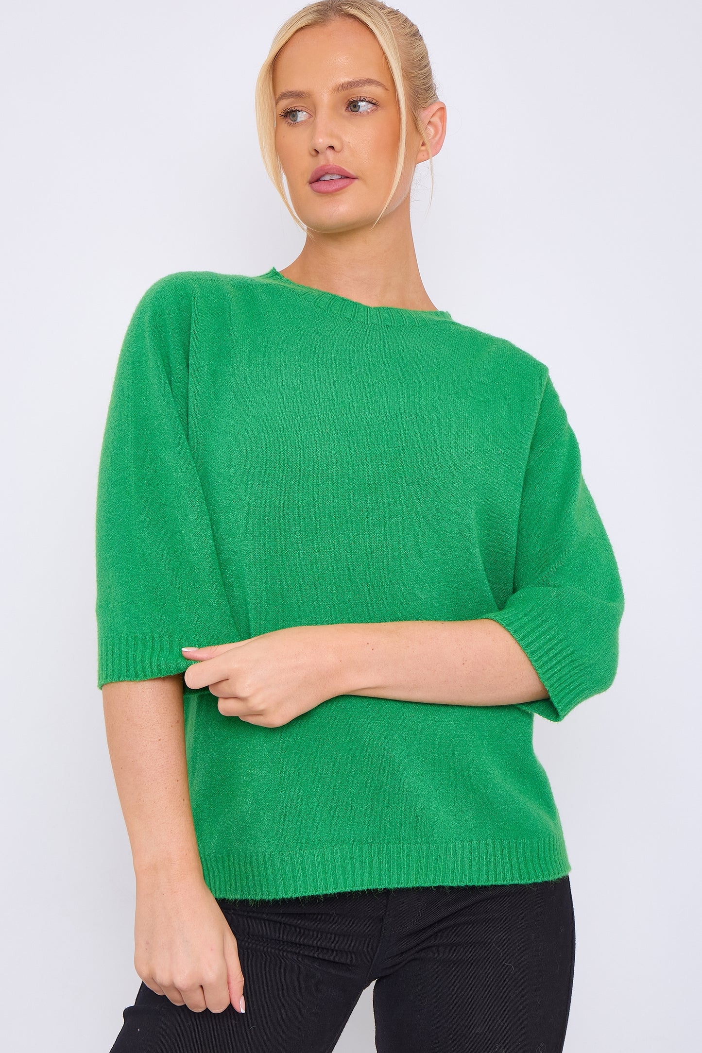 Crew Ribbed Neck Half Sleeved Jumper