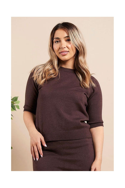 Crew Neck Rib Edged Half Sleeved Jumper