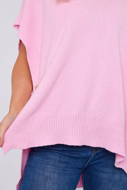 Side Button V-Neck Ribbed Edge Cape