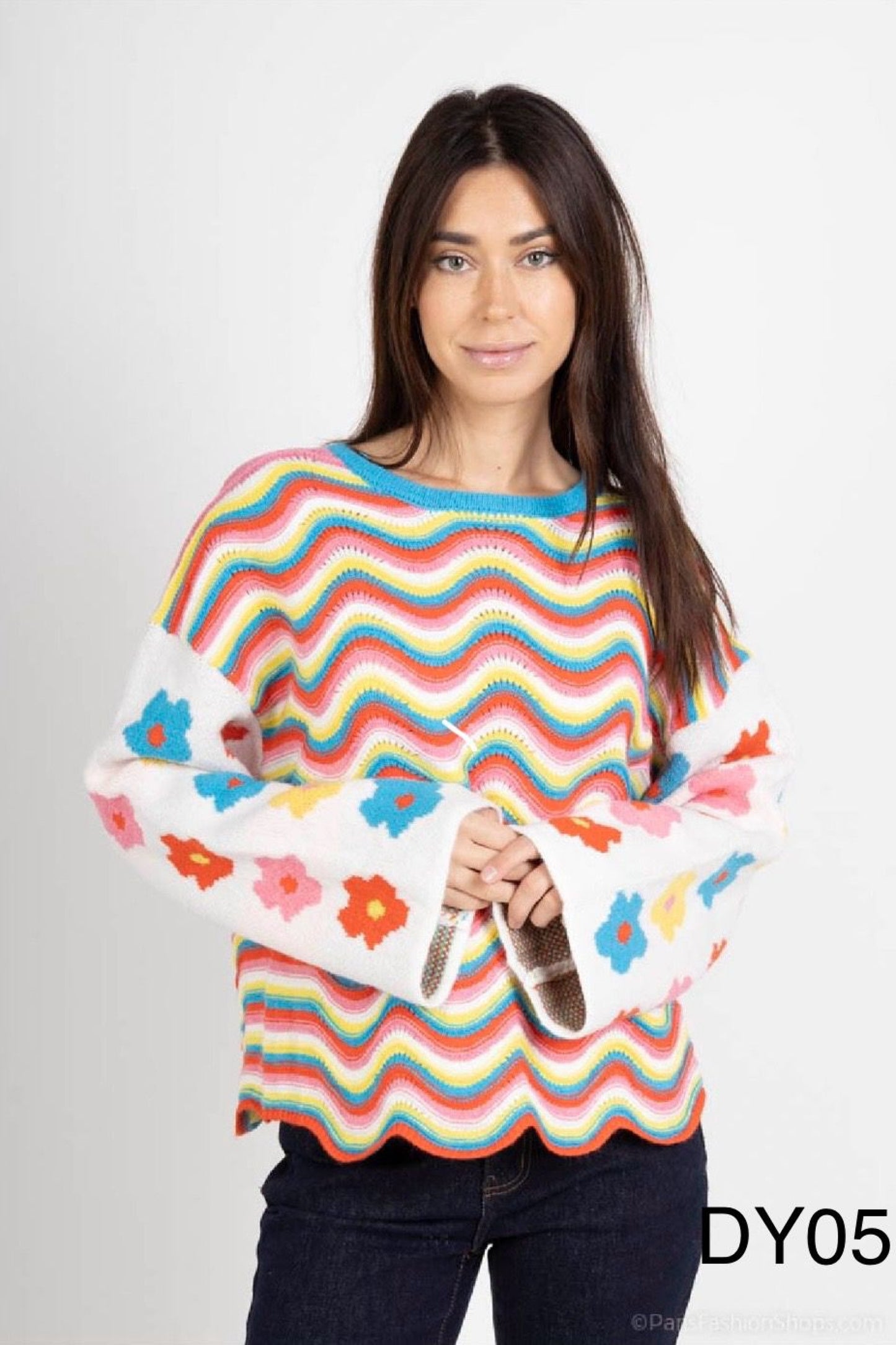 MULTI COLOURS FLORAL SLEEVE JUMPER