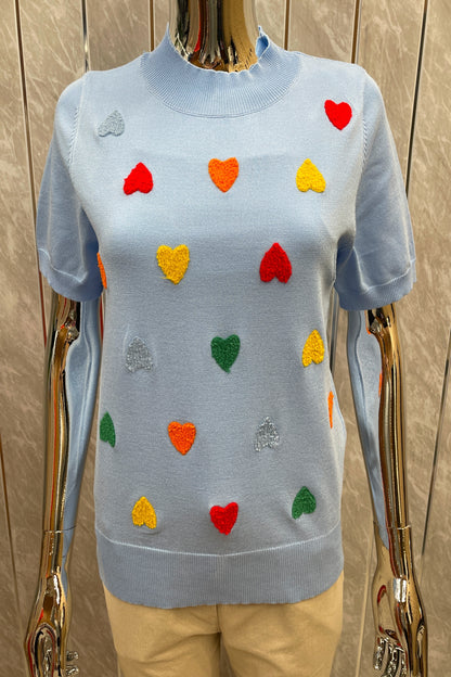 EMBOSSED HEART KNITTED TOP