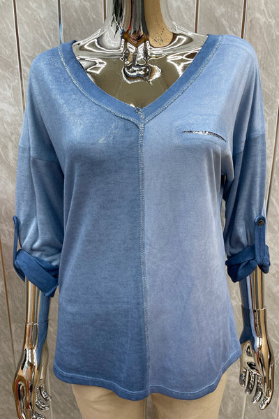 METALLIC BLEND V-NECK TOP