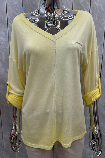 METALLIC BLEND V-NECK TOP