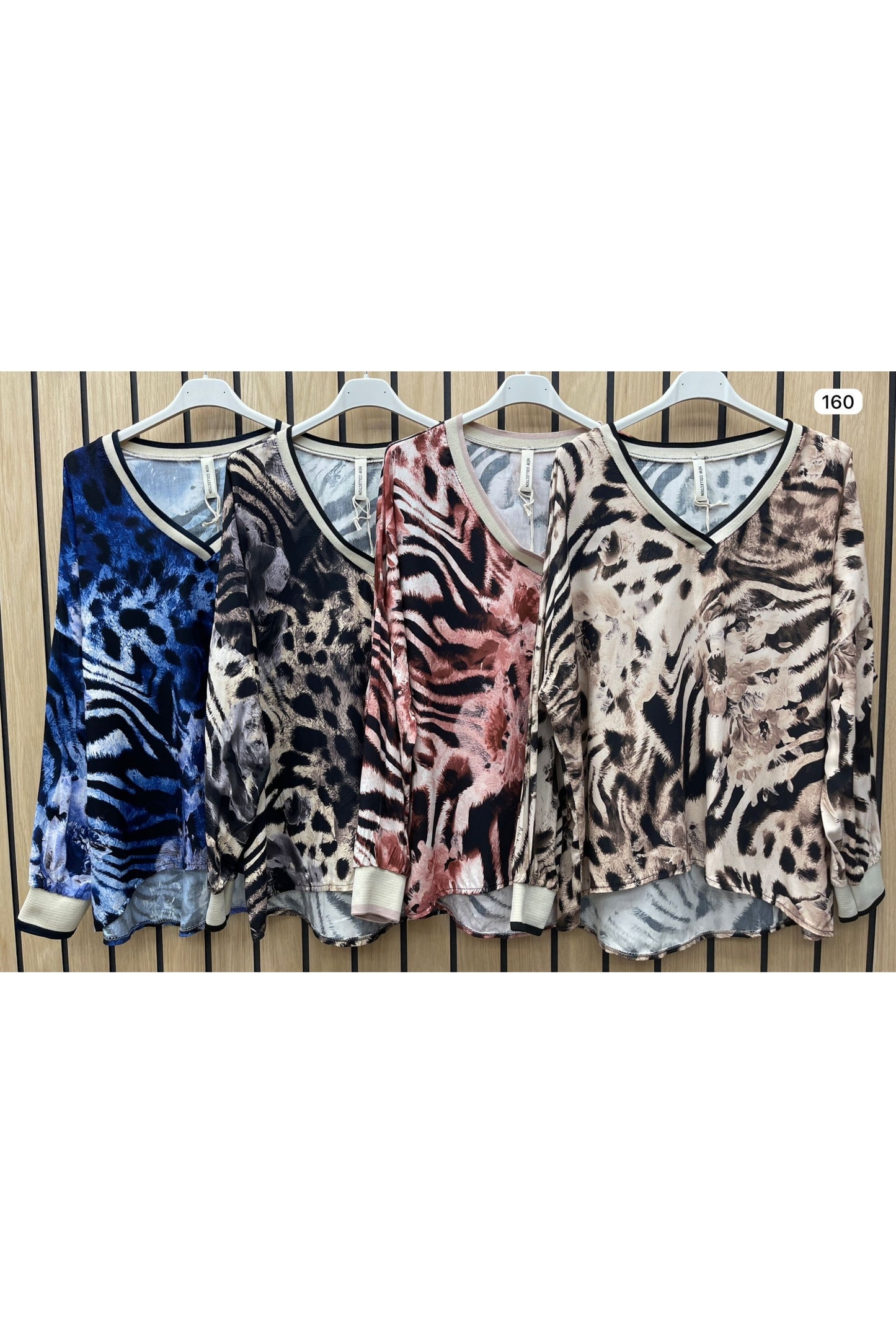 ANIMAL PRINT V-NECK CUFF SLEEVE TOP