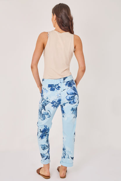 FLORAL PRINT MAGIC TROUSERS [BLUE]