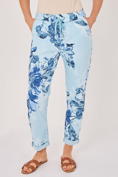FLORAL PRINT MAGIC TROUSERS [BLUE]