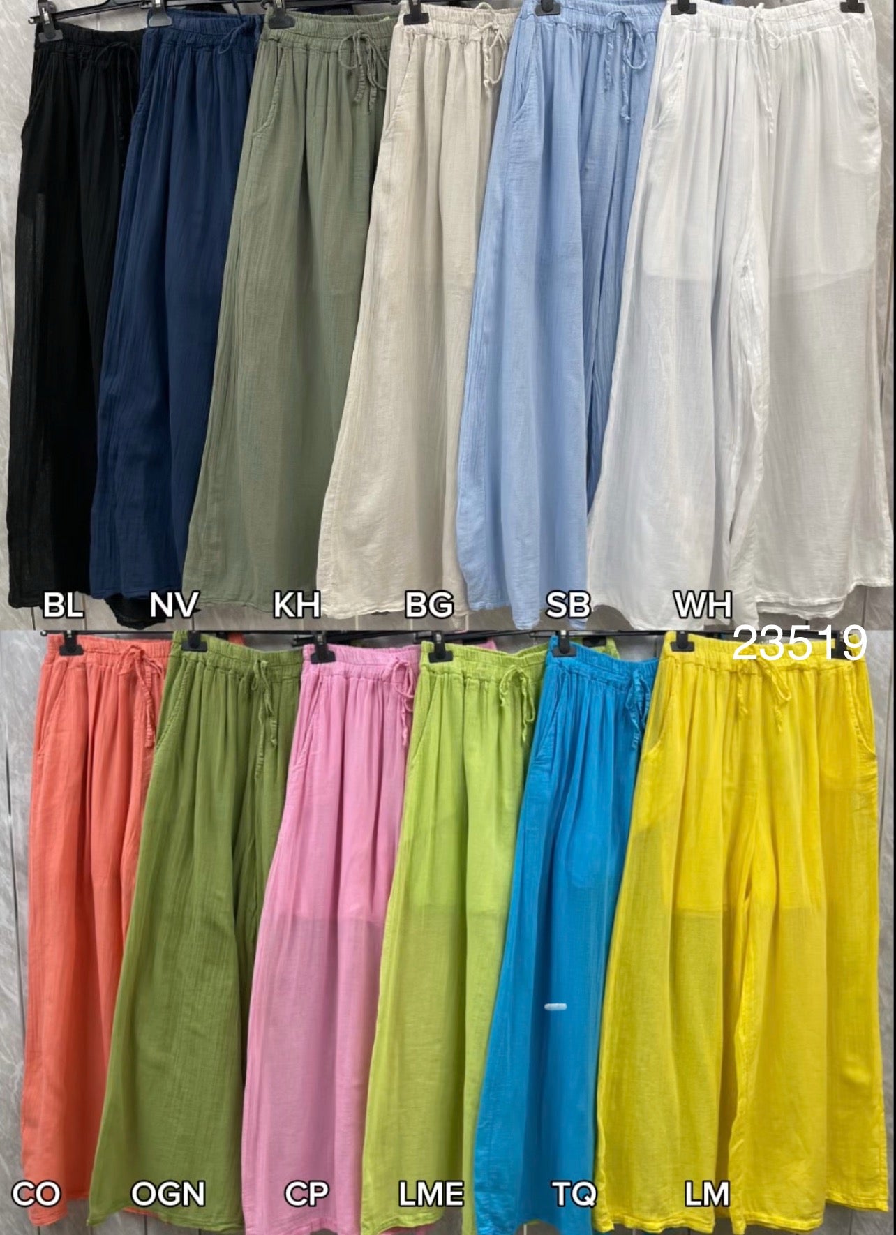 DRAWSTRING LINED SIDE POCKETS COTTON TROUSERS