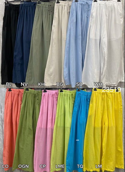 DRAWSTRING LINED SIDE POCKETS COTTON TROUSERS