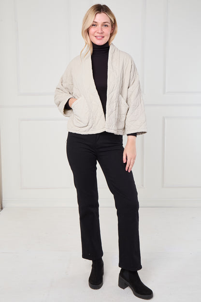 VELVET QUILTED FRONT OPEN JACKET