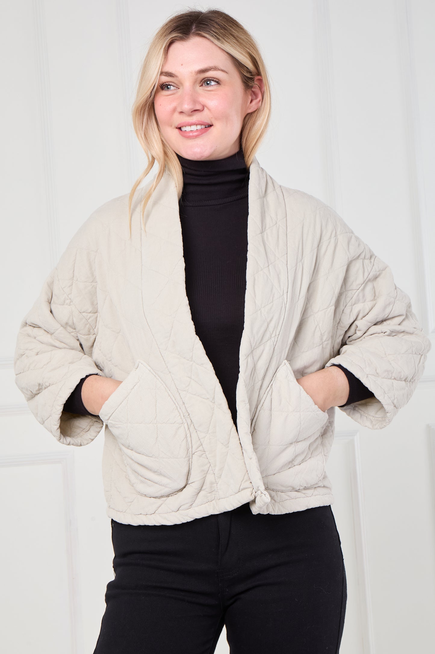 VELVET QUILTED FRONT OPEN JACKET