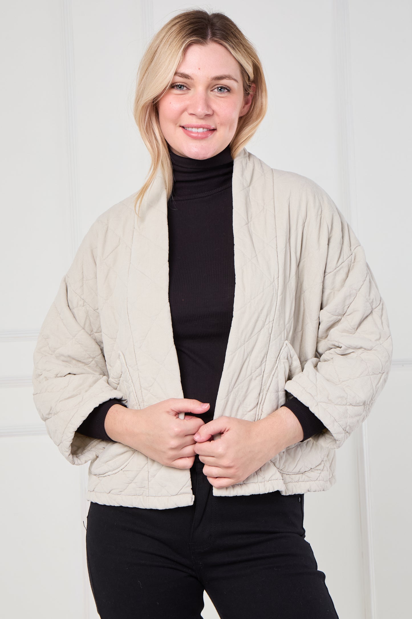 VELVET QUILTED FRONT OPEN JACKET