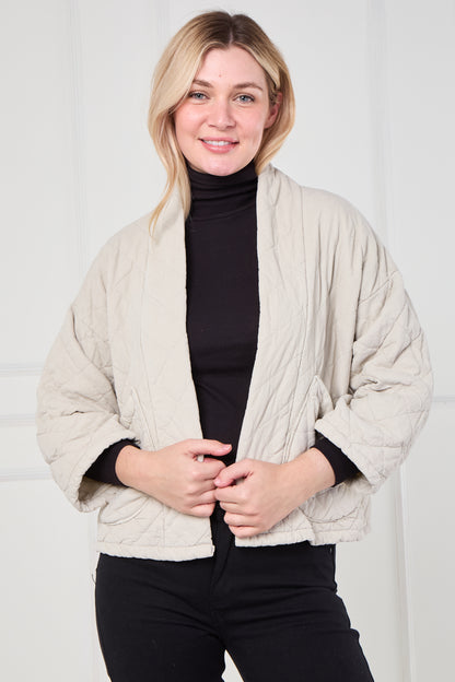 VELVET QUILTED FRONT OPEN JACKET