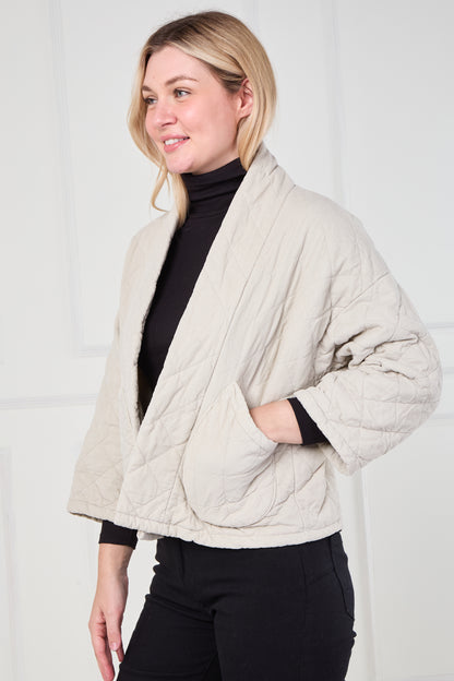VELVET QUILTED FRONT OPEN JACKET