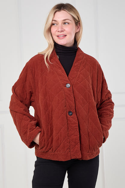 VELVET QUILTED TWO BUTTON JACKET