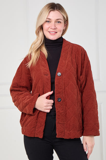 VELVET QUILTED TWO BUTTON JACKET