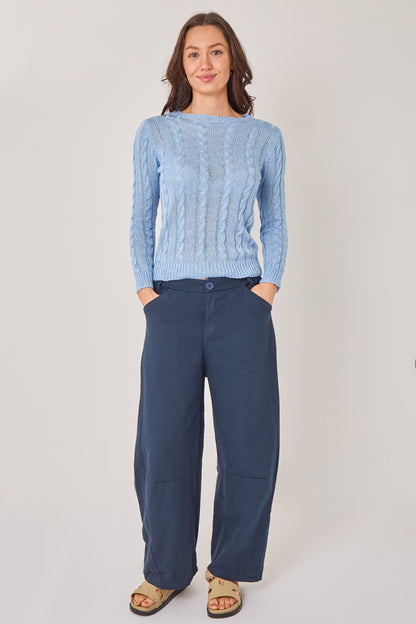 CREW NECK CROCHET CABLE JUMPER