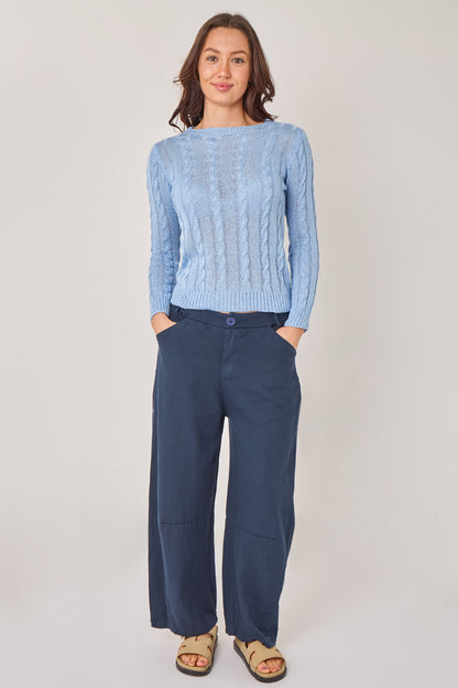 CREW NECK CROCHET CABLE JUMPER